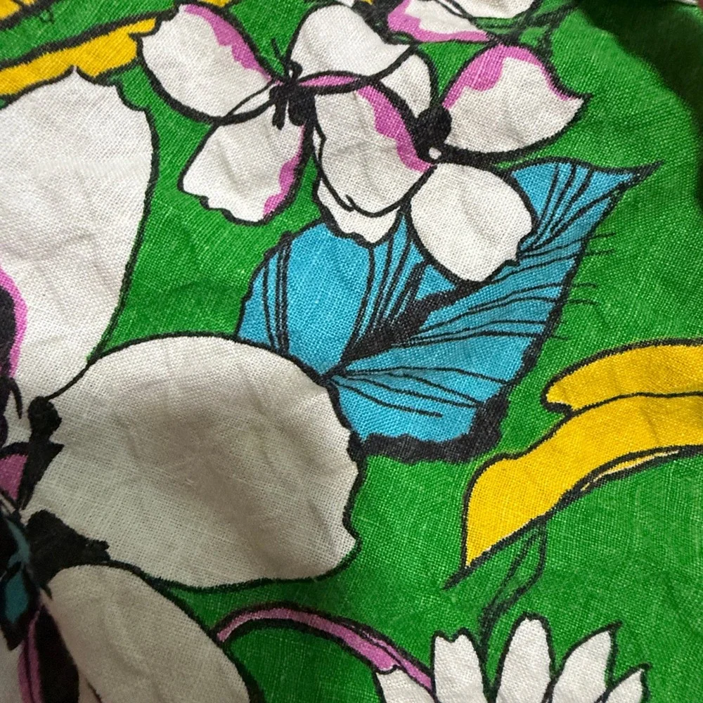 Vintage 1960s Half Apron Womens OS Green Pink Floral Boho MCM Grandmacore